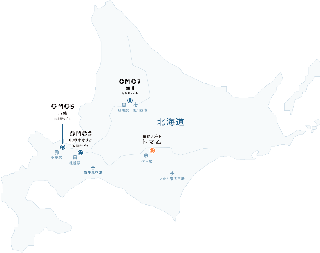 マップ：北海道の各星野リゾート施設